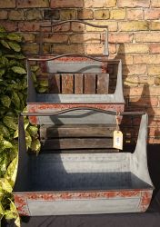 Distressed Look Zinc Large Garden Planter Bucket with Handle - 3 Sizes