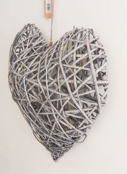 Extra Large Grey Washed Willow Heart 3D Decorative - 50cm