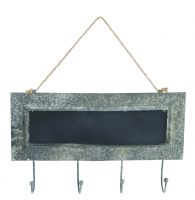 Vintage Style Metal Chalkboard & Coat Hooks