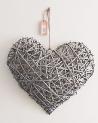 Extra Large Grey Washed Willow Heart 3D Decorative - 50cm