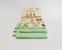 Happy Cat Collection - Set of 3 Tea Towels - 100% Cotton - Highlands