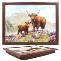 Highland Cow & Calf Brown Laptray Cushion Bean - Lesser & Pavey