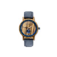 Sycamore Zebrano Wood & Blue Leather Strap Watch - Botanica 