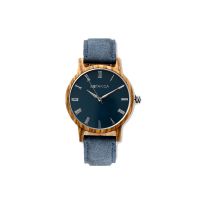 Elm Zebrano Wood & Blue Strap Mens Watch - Botanica 