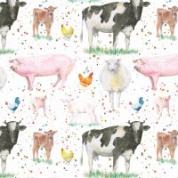 Farm Animals Cow Pig Wrapping Paper Sheets & Tags - Arty Penguin