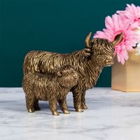 Highland Cow & Calf - Bronzed Lifelike Ornament Gift - Reflections Leonardo Collection