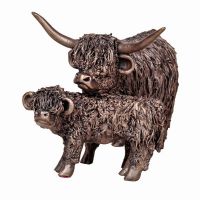 Highland Cow & Calf Cold Cast Bronze Ornament - Frith Sculpture Veronica Ballan
