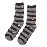 Men's Robin Bird & Stripes Socks - Grey - Bamboo - Mr Heron