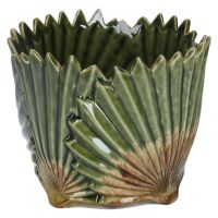 Antiqued Ceramic Fan Leaf Plant Pot Cover - Gisela Graham