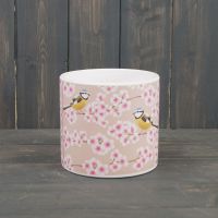 Blue Tit Bird Pink Blossom Decorative Ceramic Indoor Plant Pot - Satchville