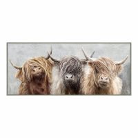 Three of a Kind Small - Highland Cow 82cm - Wall Art Canvas Framed - Charlotte Oakley