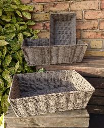 Grey Rectangle Baskets Home Storage Bedroom Office Kitchen - 3 Sizes