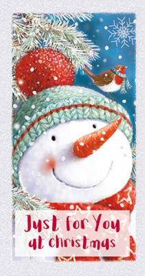 Money Wallet Christmas Card - Snowman Robin - Glittered - Ling Design