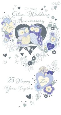 Wedding Anniversary Card - 25th SIlver - 3D Glitter - Talking Pictures