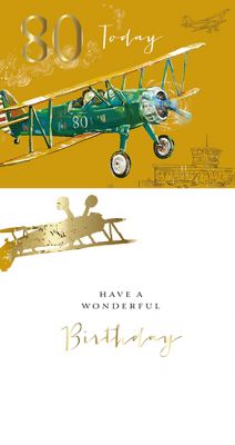 80th Birthday Card - Aeroplane - Up Up & Away Ling Design