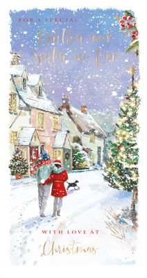 Christmas Card - Brother & Sister in Law - Walking Snow Ling Design