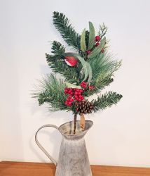 Large Christmas Robin Mixed Pine & Berry Spray 60cm - Artificial - Sage Decor