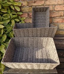 Grey Rectangle Baskets Home Storage Bedroom Office Kitchen - 3 Sizes