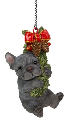 Christmas Hanging Mini Blue French Bulldog Puppy Dog Ornament - Indoor or Outdoor Vivid Arts