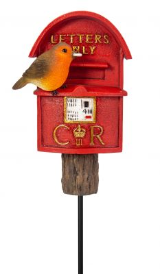 Vivid Arts Red Postbox CR & Robin - Plant Pal - H10cm Lifelike Ornament Gift