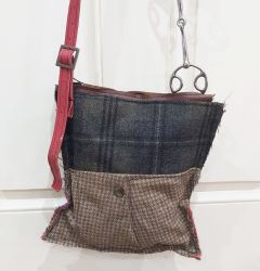 Wilkie Snaffle Bit Pink Leather Purple Brown Tweed Handbag Upcycled - Joey D