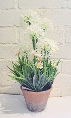 Allium Foliage In Pot Artificial Flower White - 42cm - Sincere