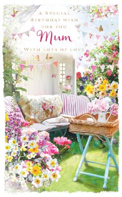 Birthday Card Deluxe - Mum - In The Garden - Glitter - Ling Design