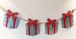Christmas Metal Gift Box Garland - Rustic Rope 