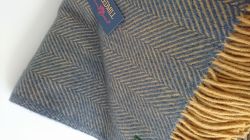 Tweedmill Herringbone Throw 100% Pure New Wool - Navy Blue & Mustard