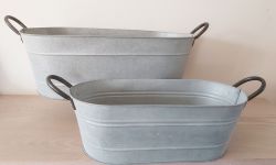 Zinc Metal Oval Garden Planter Trough With Handles - 2 Sizes