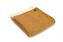 Tweedmill Fishbone Throw 100% Pure New Wool English Mustard