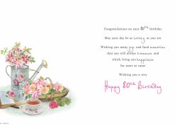 80th Birthday Card - Female - Watering Can Flowers - Glittered - Regal