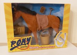 Horse & Accessories Set - 8 Items - 3 Colours - Pony World 10119
