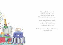 40th Birthday Card - Male Champagne & Cake - Glitter - Regal