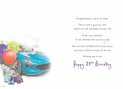 21st Birthday Card - Male Sports Car - Glitter - Regal