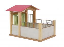 Wooden Pink Horse Stable with Horse & Straw - Scale 1:24 - Kids Globe V050206