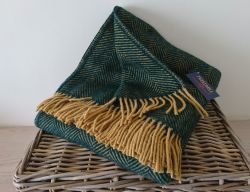 Tweedmill Herringbone Throw 100% Pure New Wool - Emerald Green & Mustard