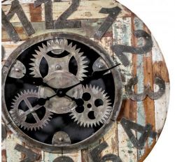 Industrial Reclaimed Wooden Clock with Cogs - 63cm - Besp-oak