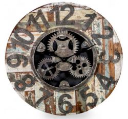 Industrial Reclaimed Wooden Clock with Cogs - 63cm - Besp-oak