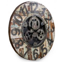 Industrial Reclaimed Wooden Clock with Cogs - 63cm - Besp-oak