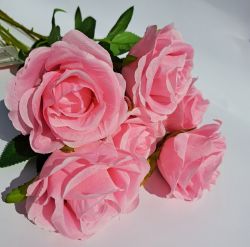 Pink Rose Artificial Flower Bouquet Hand Tied - 63cm - 6 or 12 - PMS