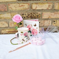 Mum Rose Gift Set - Mug Flower Notelets Marshmallows Pen Gift Wrapped