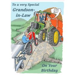 Birthday Card - Grandson in Law - Age Over Beauty - Farm Tractor - Funny Gift Envy