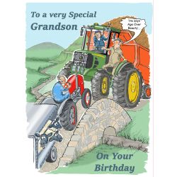 Birthday Card - Grandson - Age Over Beauty - Farm Tractor - Funny Gift Envy