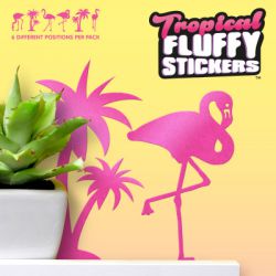 Flamingo Tropical Fluffy Stickers - Pink