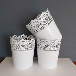 White Gloss Metal Floral Garden Planter Pot