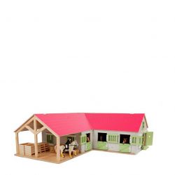 Large Wooden Horse Stable Pink - 4 boxes & Wash Box - Scale 1:24 - Kids Globe V050210