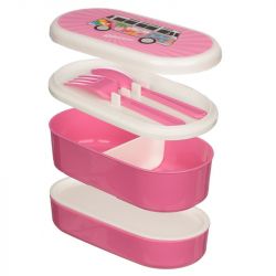 Volkswagen VW T1 Campervan Summer Love Stacked Bento Lunch Box Fork & Spoon - Pink