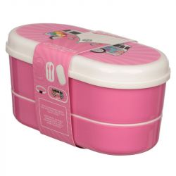 Volkswagen VW T1 Campervan Summer Love Stacked Bento Lunch Box Fork & Spoon - Pink