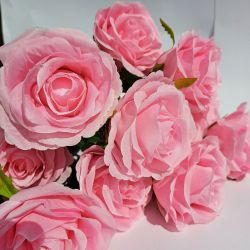 Pink Rose Artificial Flower Bouquet Hand Tied - 63cm - 6 or 12 - PMS